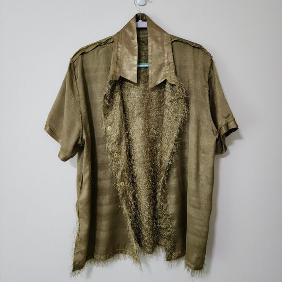 Erica Brooke Collection Womens Evening Button-Down Top Olive Green Fuzzy Size 20 - Picture 3 of 7